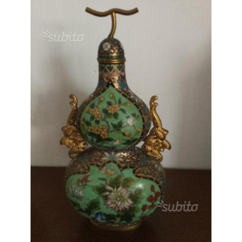 Vintage bottiglia zucca bronzo in cloisonne